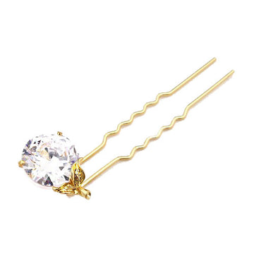 LUX 2-Prong Hair Stick Hairpin w/ Large Clear Swarovski Rhinestone